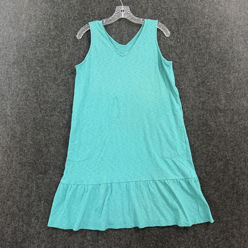 J. Jill Flounced Hem Double V Neck Dress Women's Small Teal Knit Tank Pullover